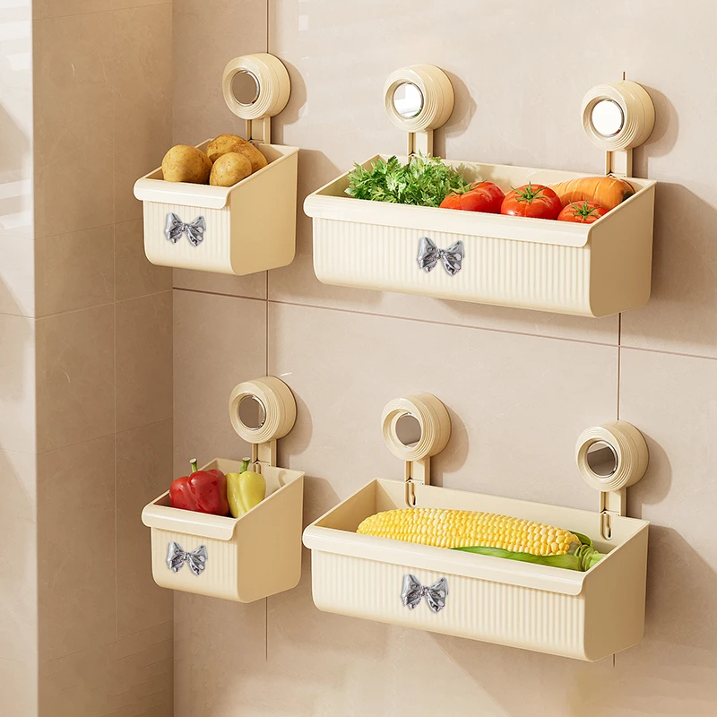 【哈乐熊】蝴蝶结吸盘收纳盒家用厨房壁挂免打孔创意大容量收纳抽屉