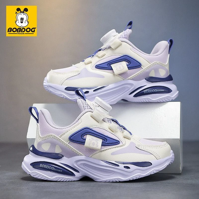 巴布豆家族女童鞋子春季新款防水皮面中大童网面软底耐磨跑步鞋