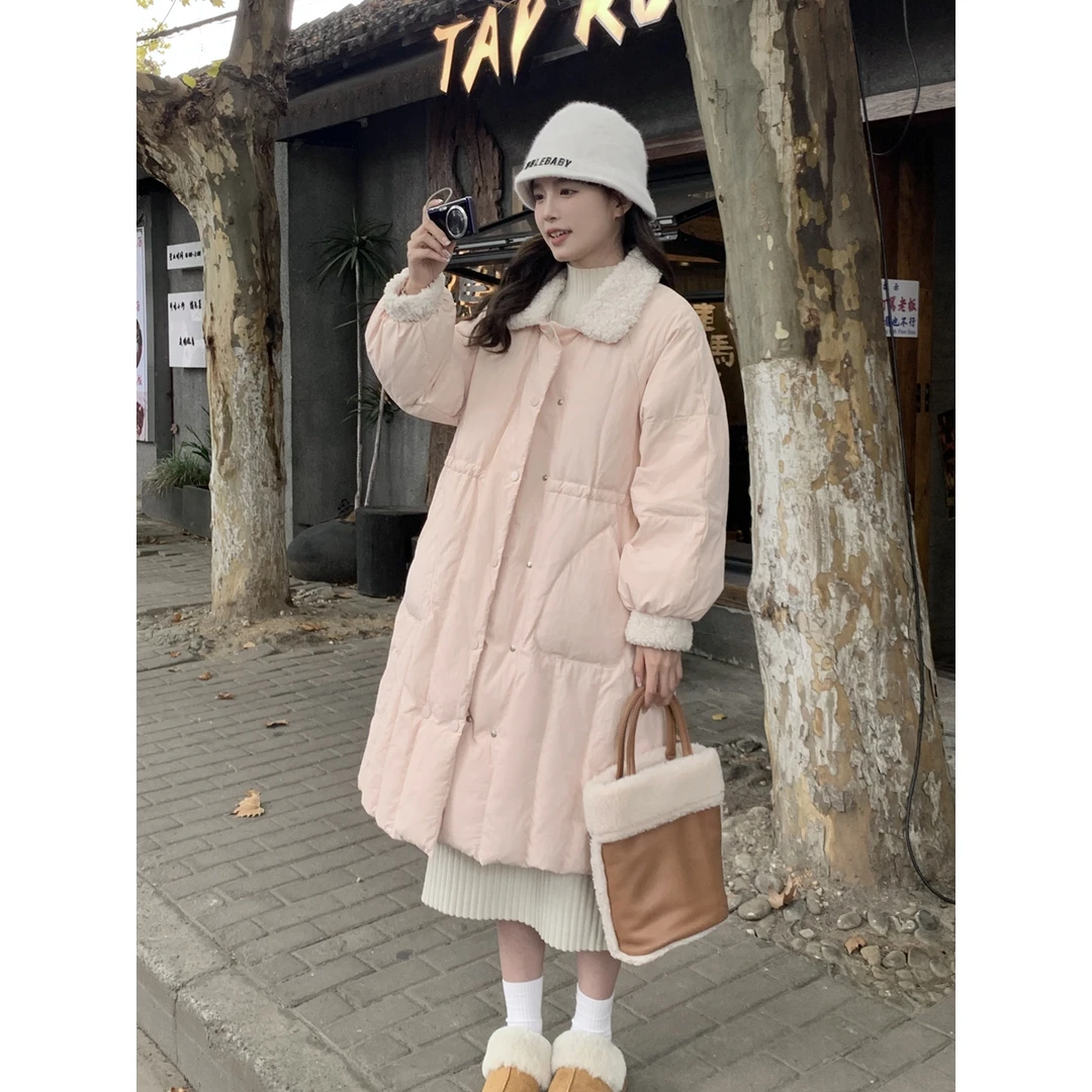 艾格丽芙琳中长款棉服女冬季小个子拼接外套收腰夹棉过膝棉衣棉袄