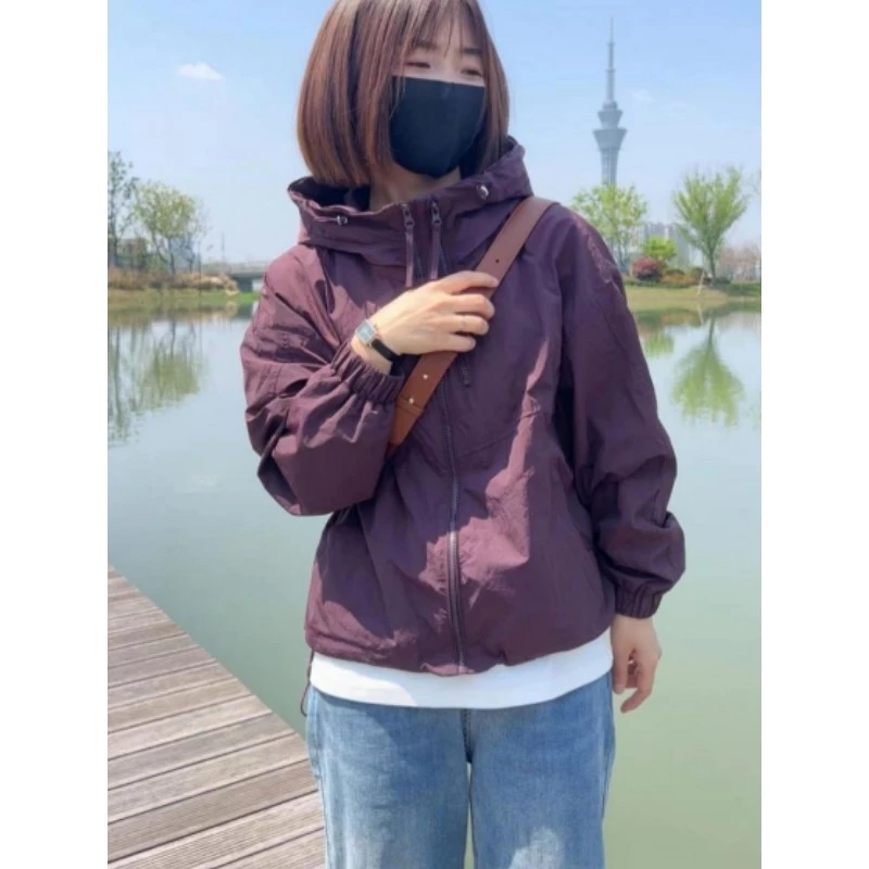 2024夏季新款休闲防晒服学生宽松外搭抽绳小众轻薄透气冲锋衣外套
