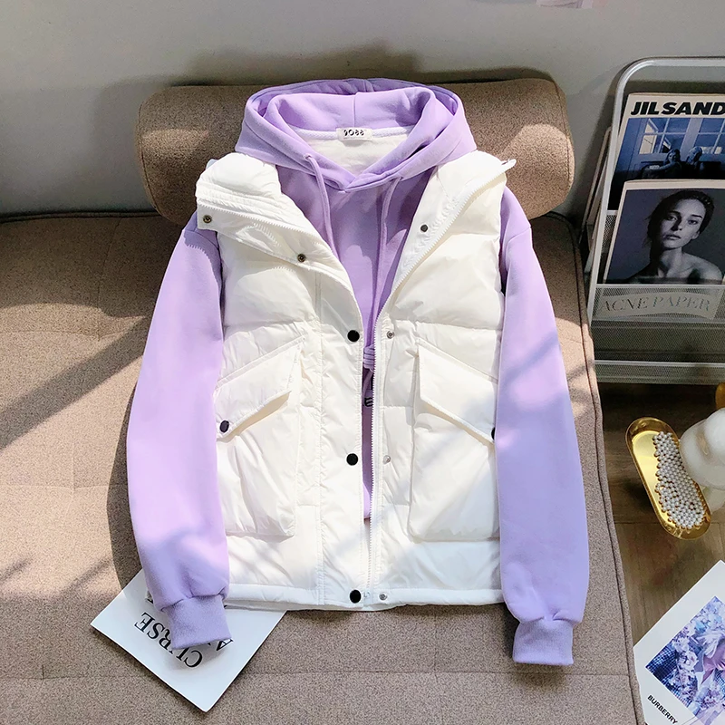 棉服马甲女白色秋冬加厚新款大码200斤宽松坎肩休闲马夹背心外套