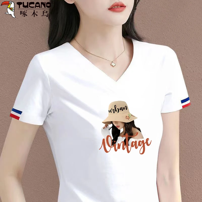 啄木鸟大码显瘦洋气短袖2024夏季时尚百搭休闲正肩减龄上衣T恤女