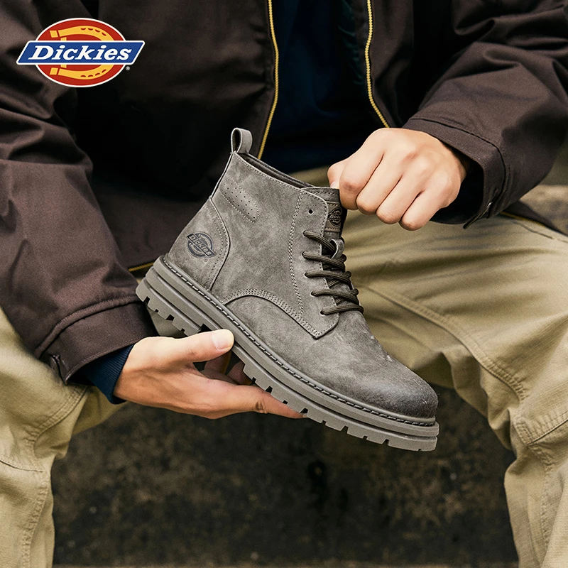 Dickies男靴子高帮雅丹风2024增高百搭鞋秋冬季休闲马丁靴男真皮