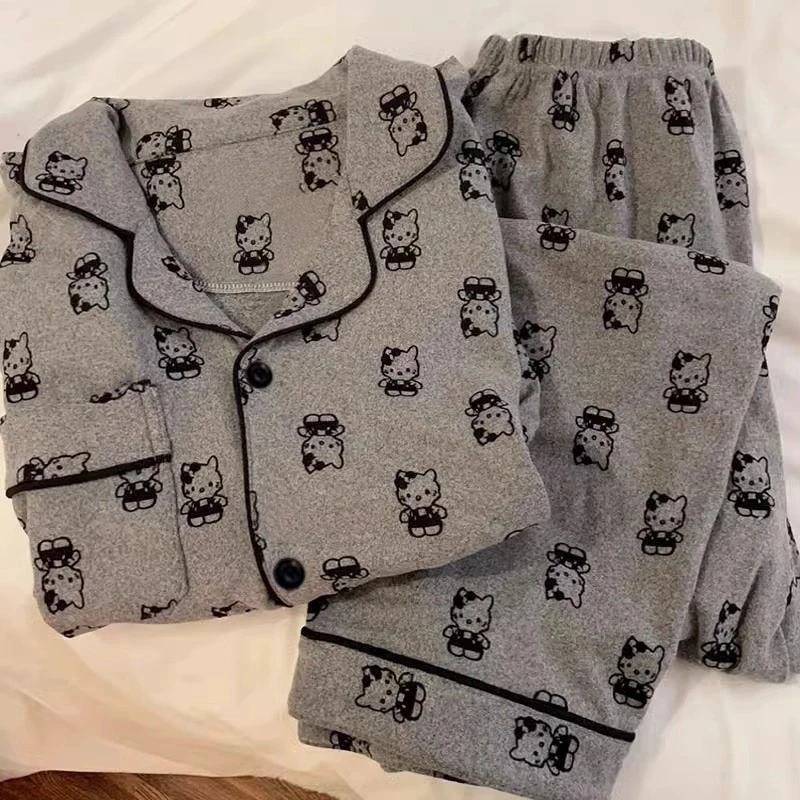 睡衣ins风咪咕猫卡通印花春秋季新款长袖可外穿家居服两件套舒适