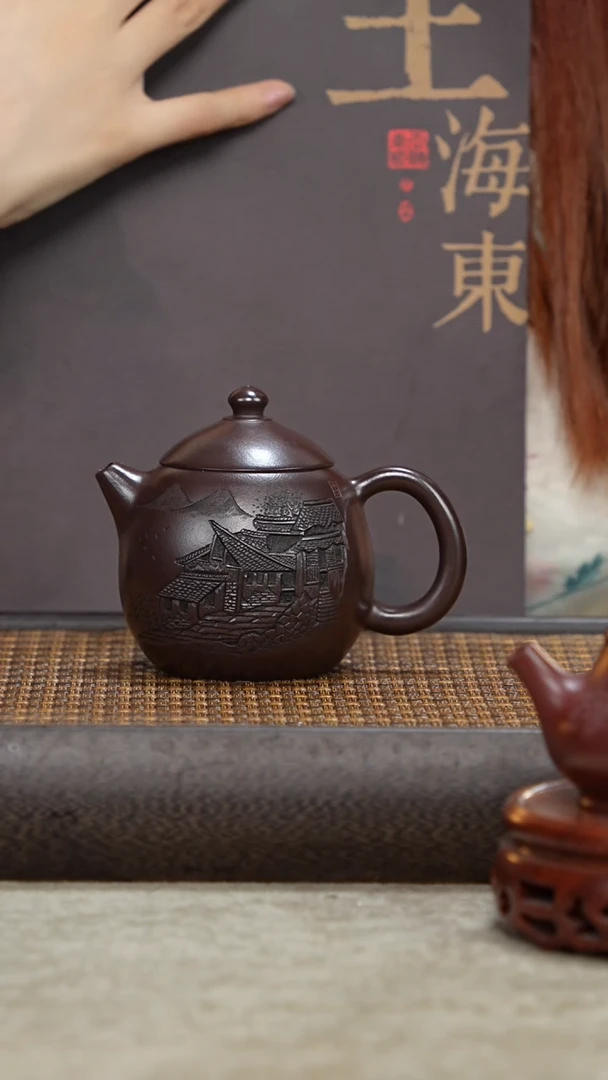 【闪购商品】紫砂茶壶紫茄泥古南街刻绘龙蛋