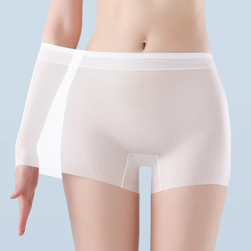 夏季无痕超薄冰丝高腰平角内裤棉档抗菌一片式安全裤防走光四角裤