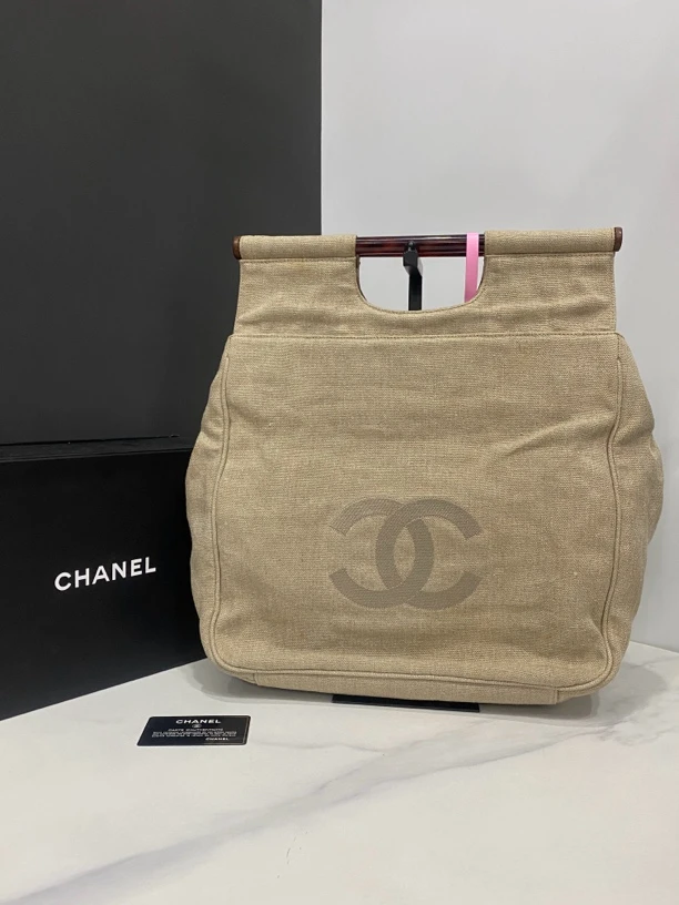 95新  街角/香奈儿中古DM亚麻托特/4开卡34Cm/JJ4060502