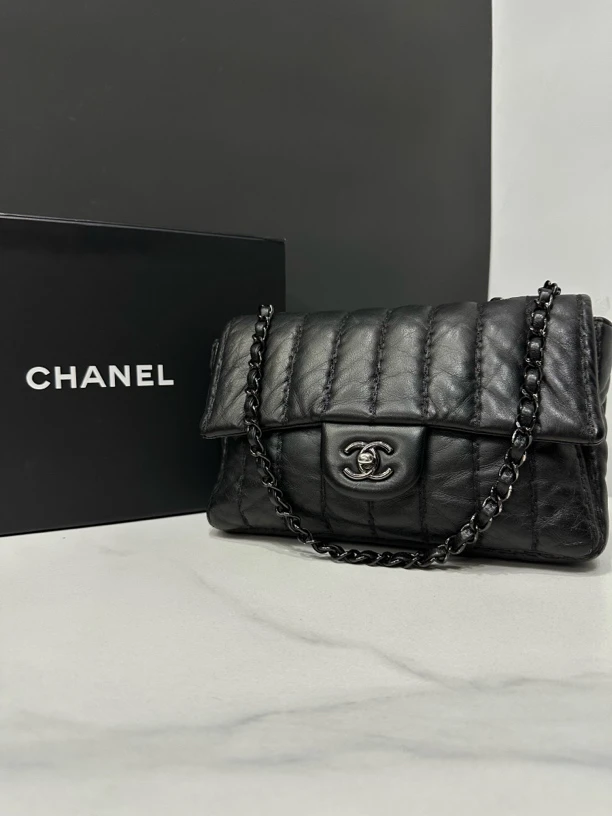 95新 Chanel/香奈儿 竖纹cf链条包15开25cm/0034092707