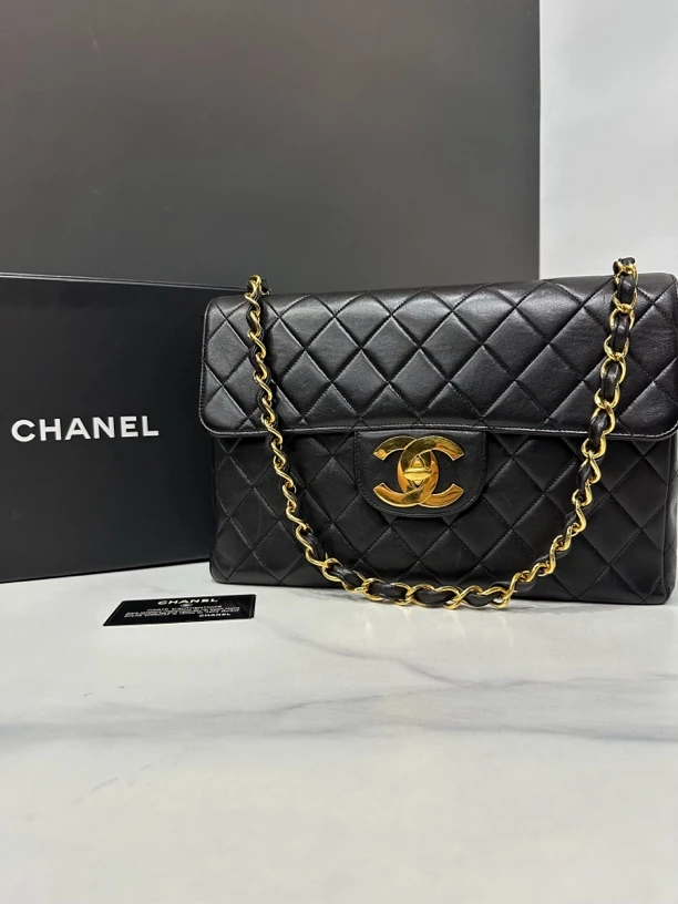95新 Chanel/香奈儿 黑金贝嫂包3开卡30cm/JJ4072504