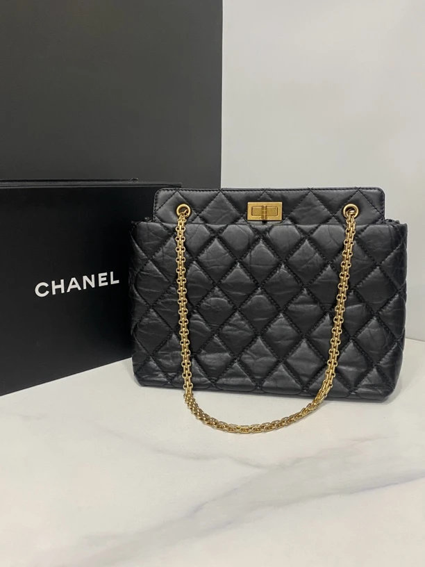 95新 Chanel/香奈儿 黑金2.55托特包15开28Cm/JJ4070804