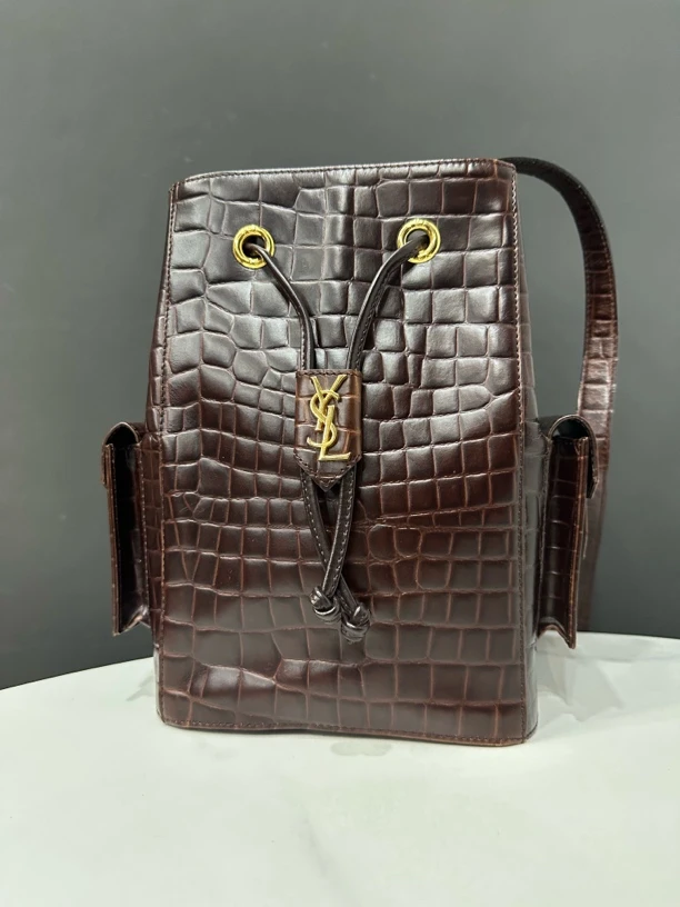 95新 YSL/圣罗兰 压纹抽绳水桶包20cm/JJ4102523