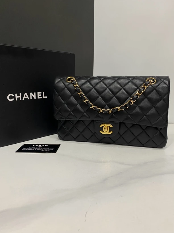 95新 Chanel/香奈儿 黑金羊Cf链条包/13开卡25Cm/74950649
