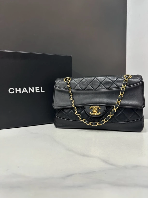95新 Chanel/香奈儿 黑金cf戴妃链条包1开24cm/0534072513
