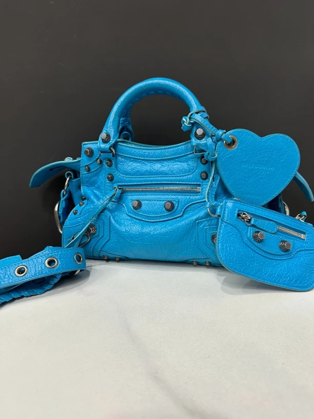 95新 Balenciaga/巴黎世家 蓝色机车包25cm/0134082209