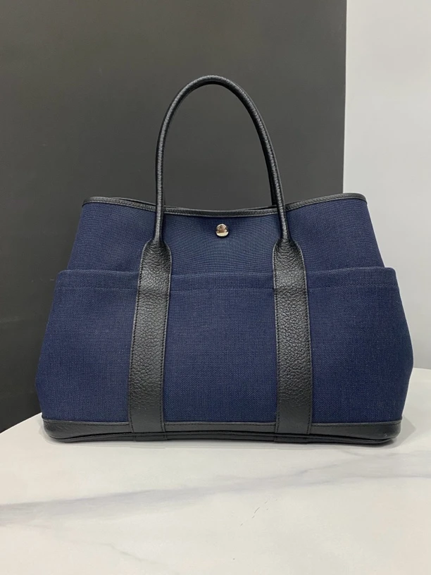 95新 Hermes/爱马仕 牛仔蓝色特别版花园包/X刻36Cm/0134071505
