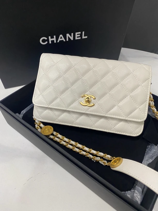 95新 Chanel/香奈儿 22A白色Woc链条包/芯片18cm/HK41550924