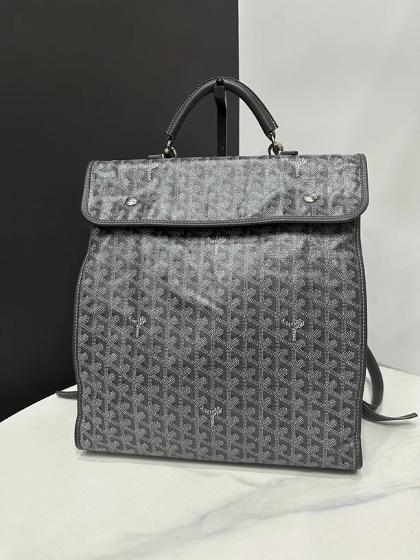 95新 Gaoy/戈雅 老花灰色双肩包33cm/JJ4082908