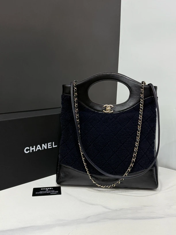 95新 Chanel/香奈儿 羊羔毛拼色31bag 28开卡31cm/JJ04120715