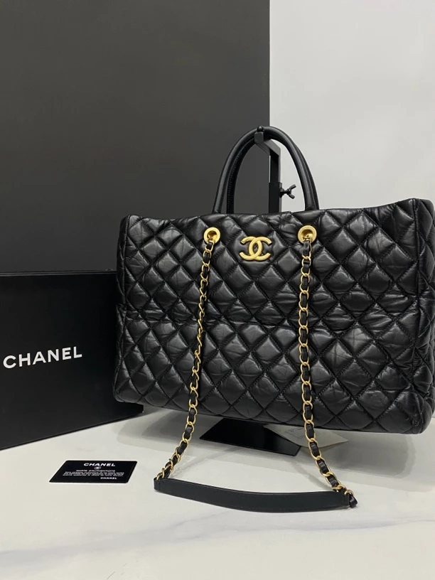 95新 Chanel/香奈儿 黑金手柄托特包/26开卡36cm/HK41360917