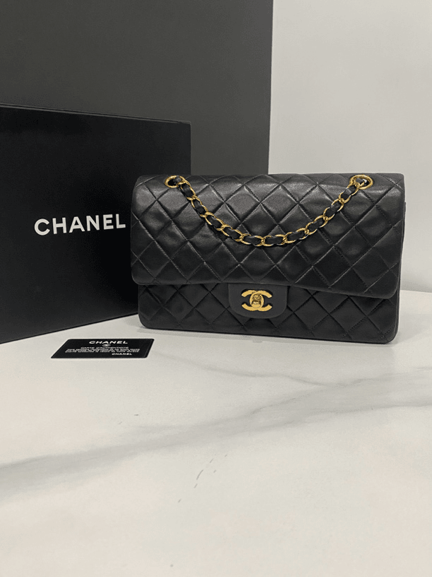 95新 Chanel/香奈儿 中古黑金cf链条包4开卡25cm/0534072609