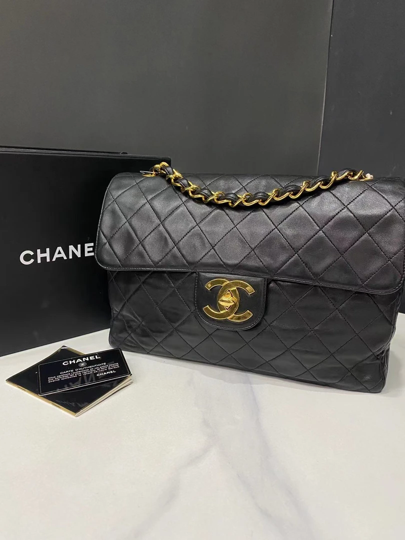 95新 Chanel/香奈儿 黑金软贝嫂包/3开卡30Cm/JJ3111326