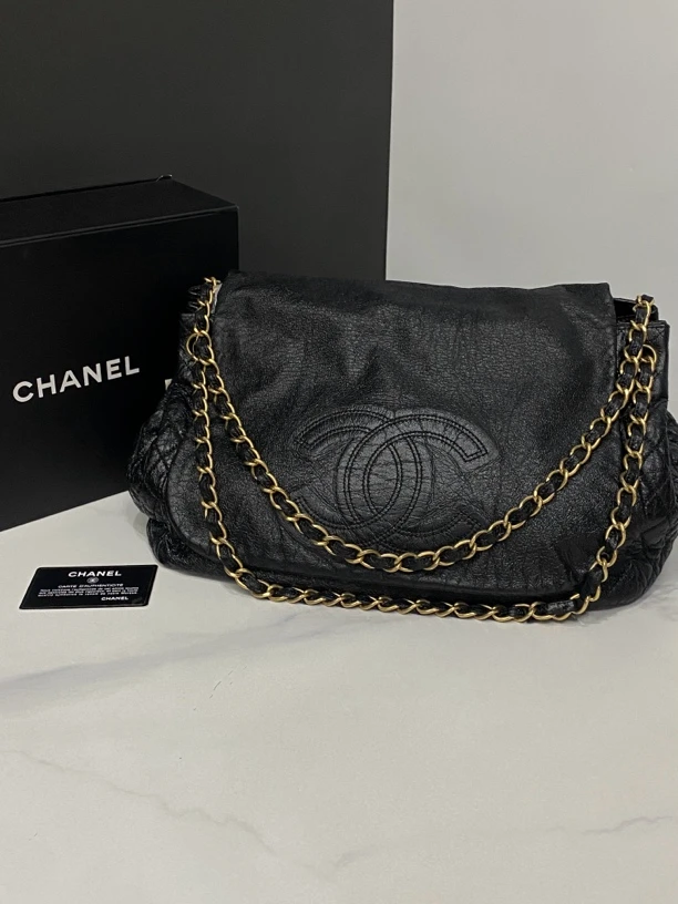 95新 Chanel/香奈儿 黑金南瓜机场包11开卡33cm/HK40881111
