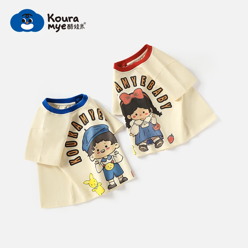 酷娃米2024夏季新款兄妹款短袖中小男女童卡通动漫撞色T恤20511