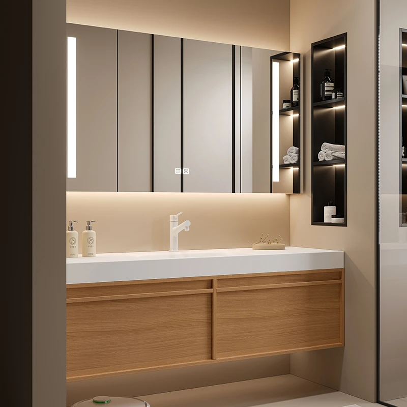 岩板热弯无缝一体盆浴室柜组合卫生间洗漱台盆柜洗手洗脸盆柜定制