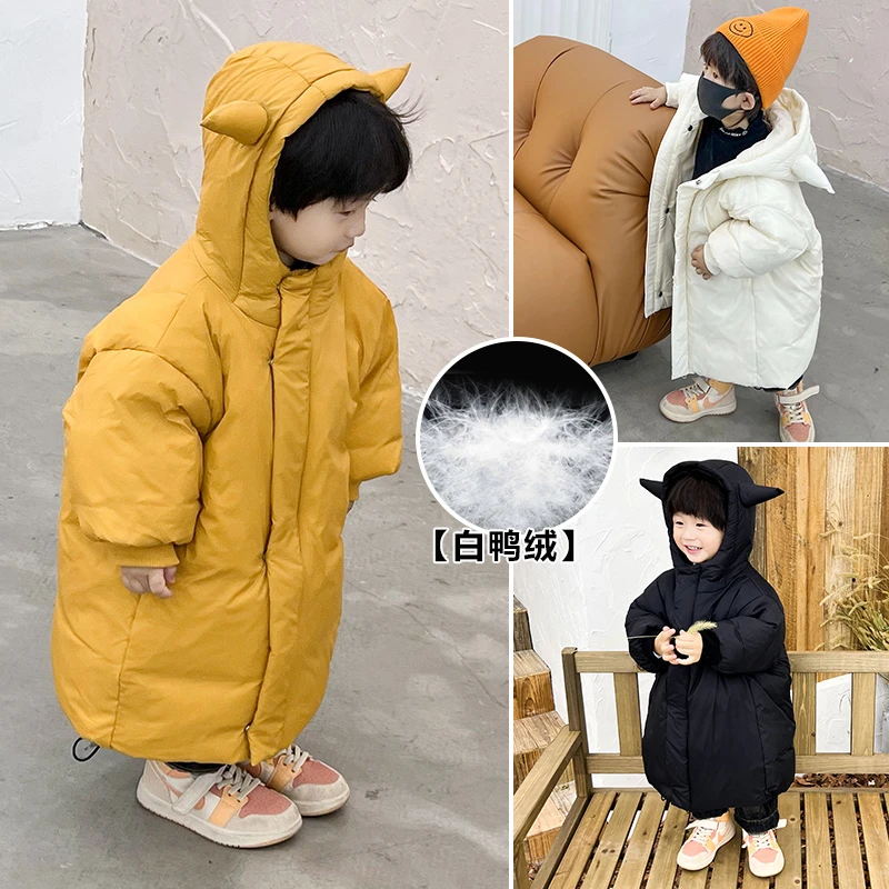 儿童洋气白鸭绒羽绒服女童男童冬季韩版可爱冬款儿童长款羽绒服