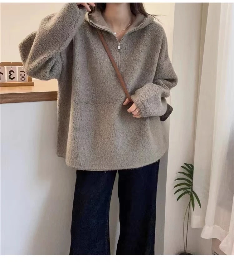 【HN】2024秋冬新款女羊毛羊绒时尚百搭复古圈圈毛帽衫保暖羊毛毛衣