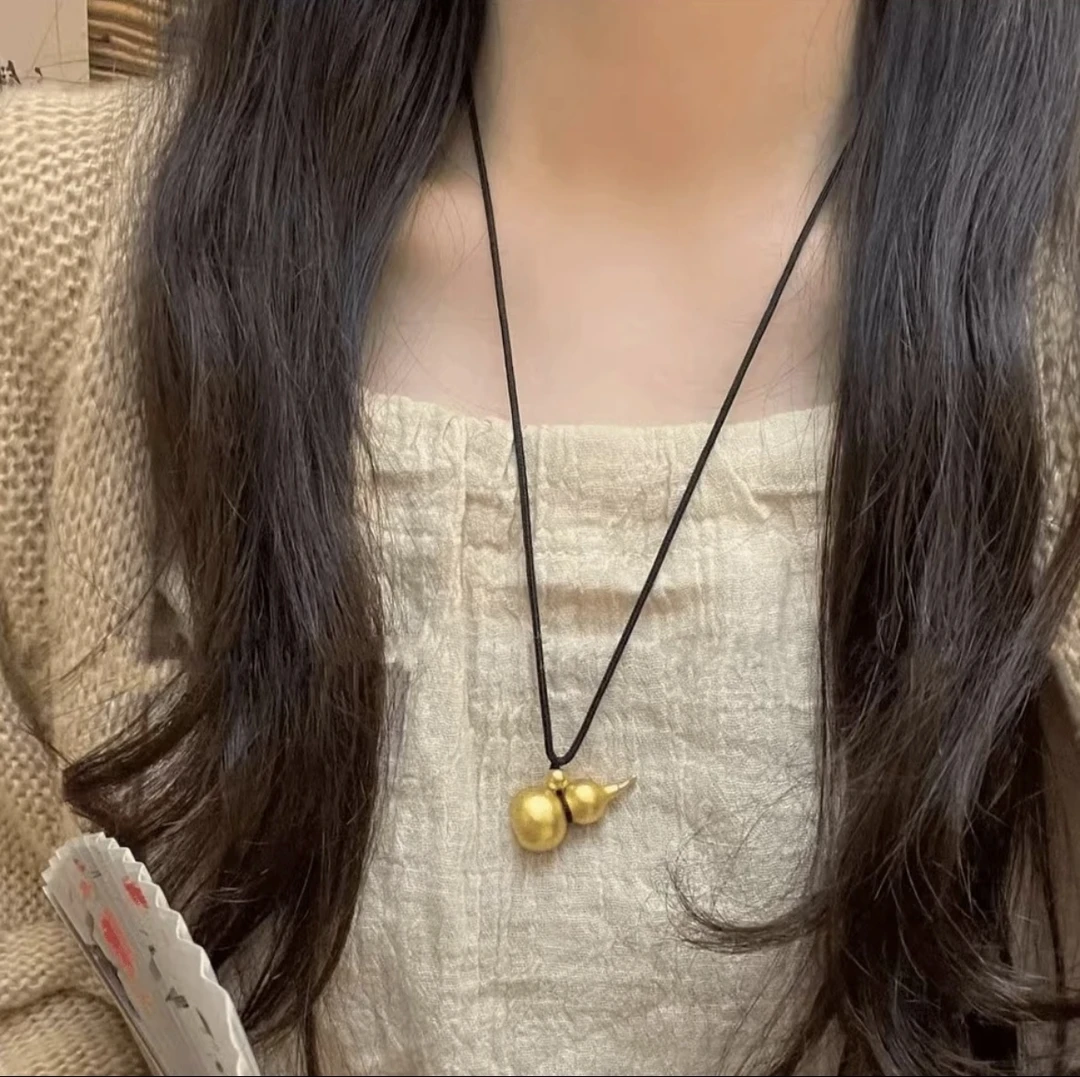 合金布艺项链 古法葫芦黑链