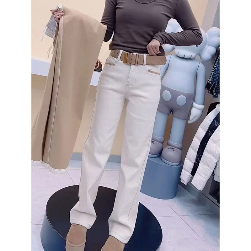 小个子直筒长裤女2025年秋冬新款大码加绒加厚高腰显瘦窄版牛仔裤