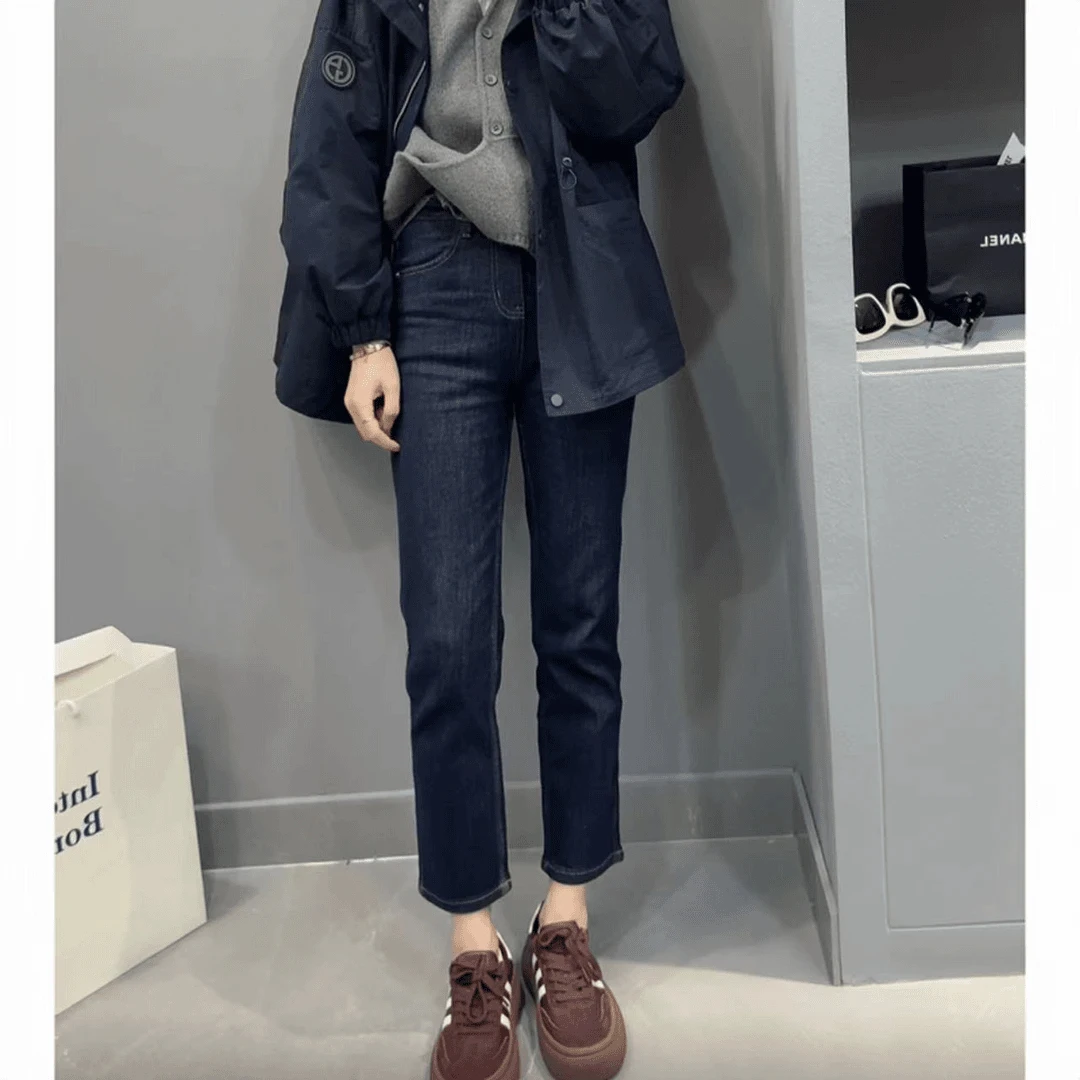 小个子穿搭弹力直筒牛仔裤女2025年秋季新款高腰显瘦九分烟管裤