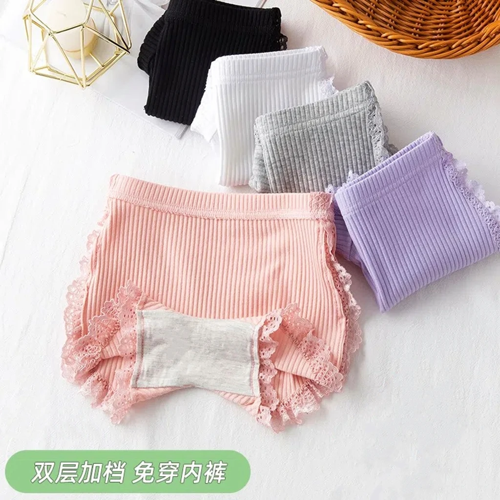 女童安全裤纯棉夏季薄款防走光加裆打底裤蕾丝螺纹中小童宝三分裤
