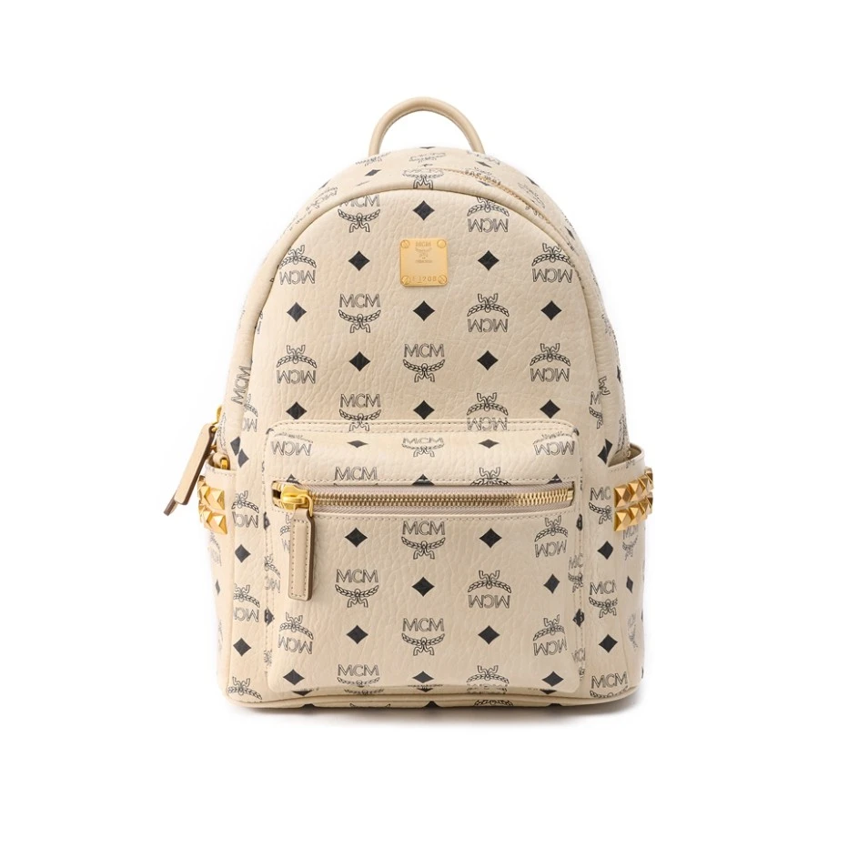 99新 MCM mcm/ 奶茶色小号双肩包