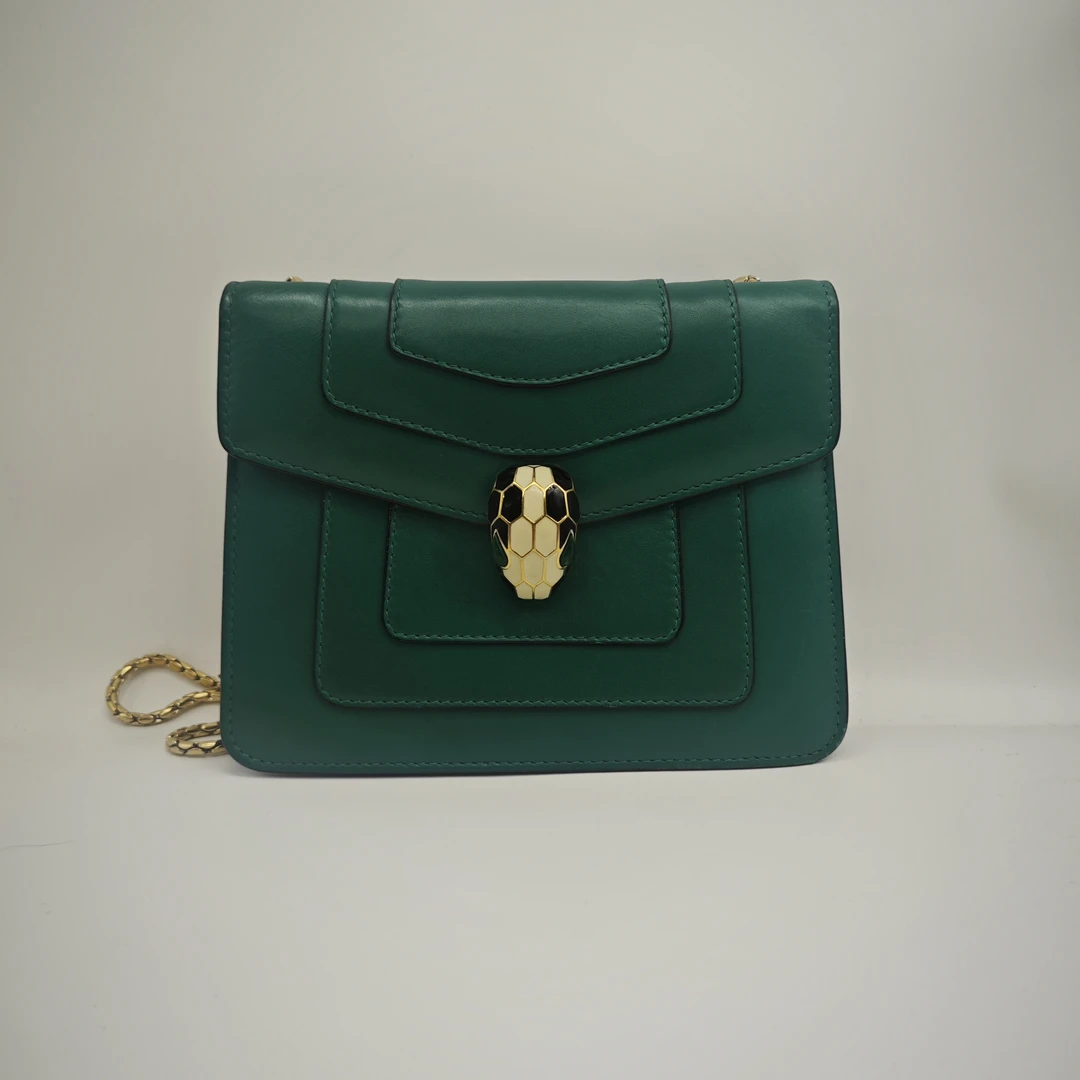 95新 BVLGARI/宝格丽 宝格丽/ 绿色蛇头风琴斜挎包W38475