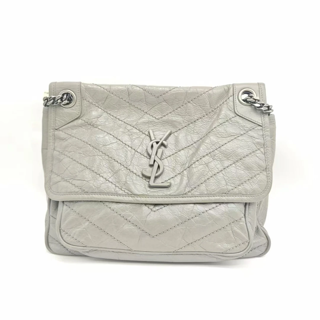95新 YSL/圣罗兰 Ysl/ 水泥灰油蜡niki流浪包W85181