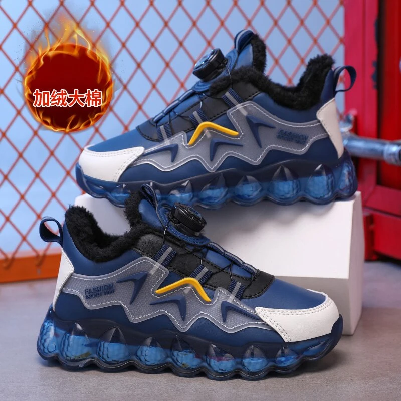 笑踏运动鞋加绒男孩加厚保暖棉鞋中大童男孩学生跑步鞋保暖棉鞋