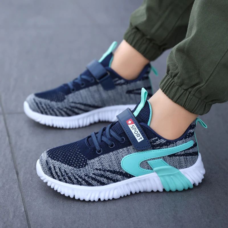 笑踏男童运动鞋网面春秋款男孩跑步鞋软底透气中大童学生休闲鞋