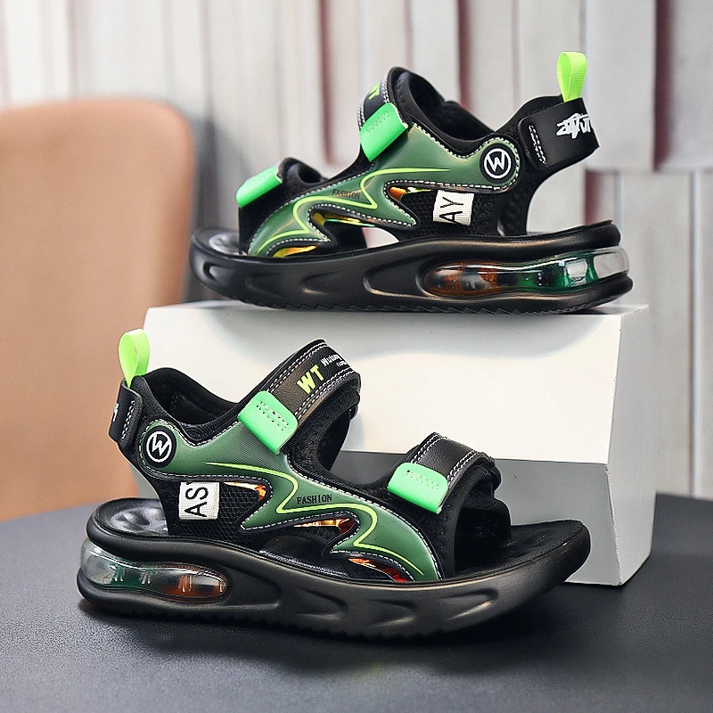 笑踏男童凉鞋气垫中大童学生沙滩鞋2025新款夏季儿童运动凉鞋防水