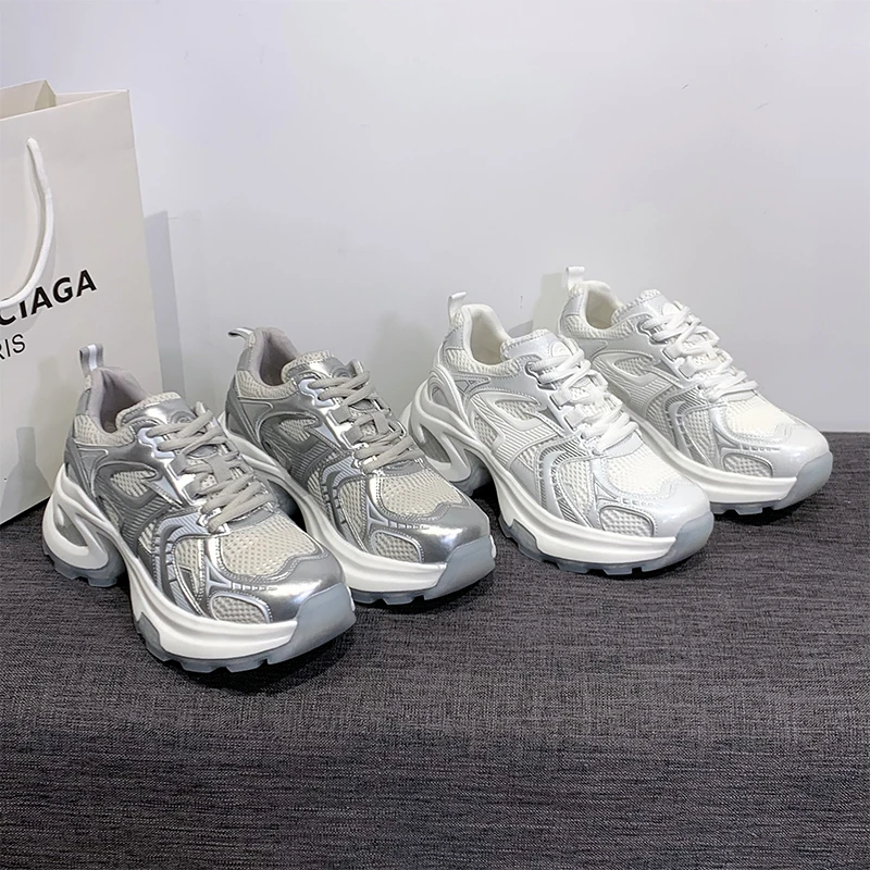 S&J【百搭】OLD856潮流网面2024新款厚底老爹鞋女鞋网面透气休闲鞋