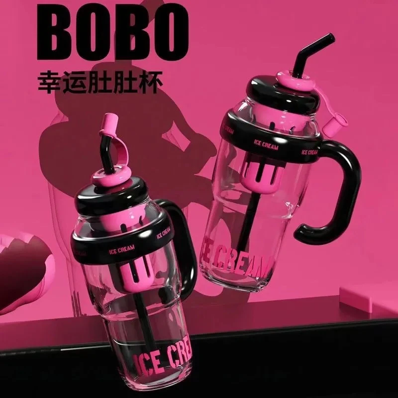 高颜值夏季大肚水杯塑料杯顿顿桶奶茶杯肚肚杯可爱水杯带吸管ins