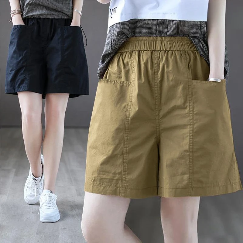 时尚夏季品质棉短裤高腰遮大腿显瘦百搭宽松五分休闲女短裤