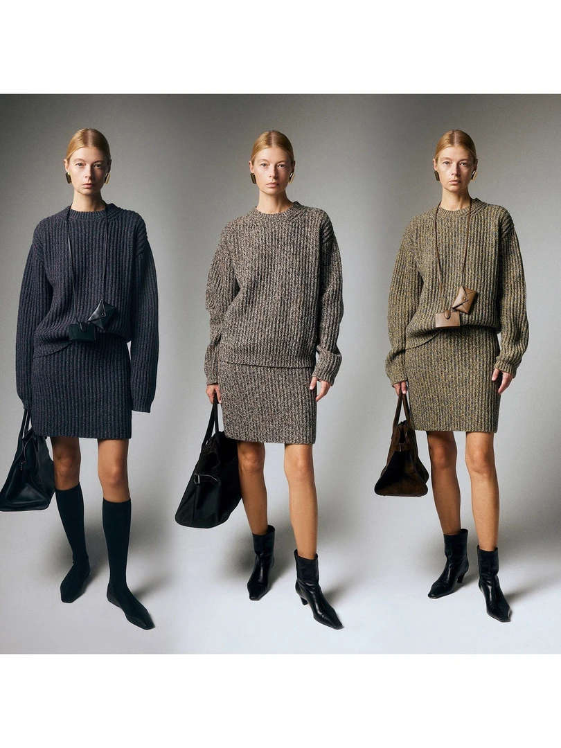 鄂尔多斯市100%纯山羊绒衫女半身裙两件套圆领套头花纱毛衣针织衫