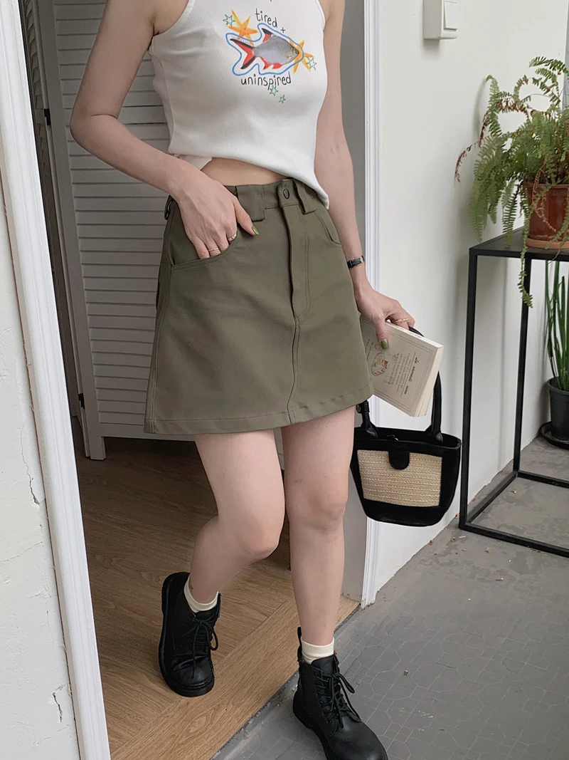 工装风大码牛仔短裙女春夏季半身裙胖mm牛仔裙包臀a字裙高腰遮胯