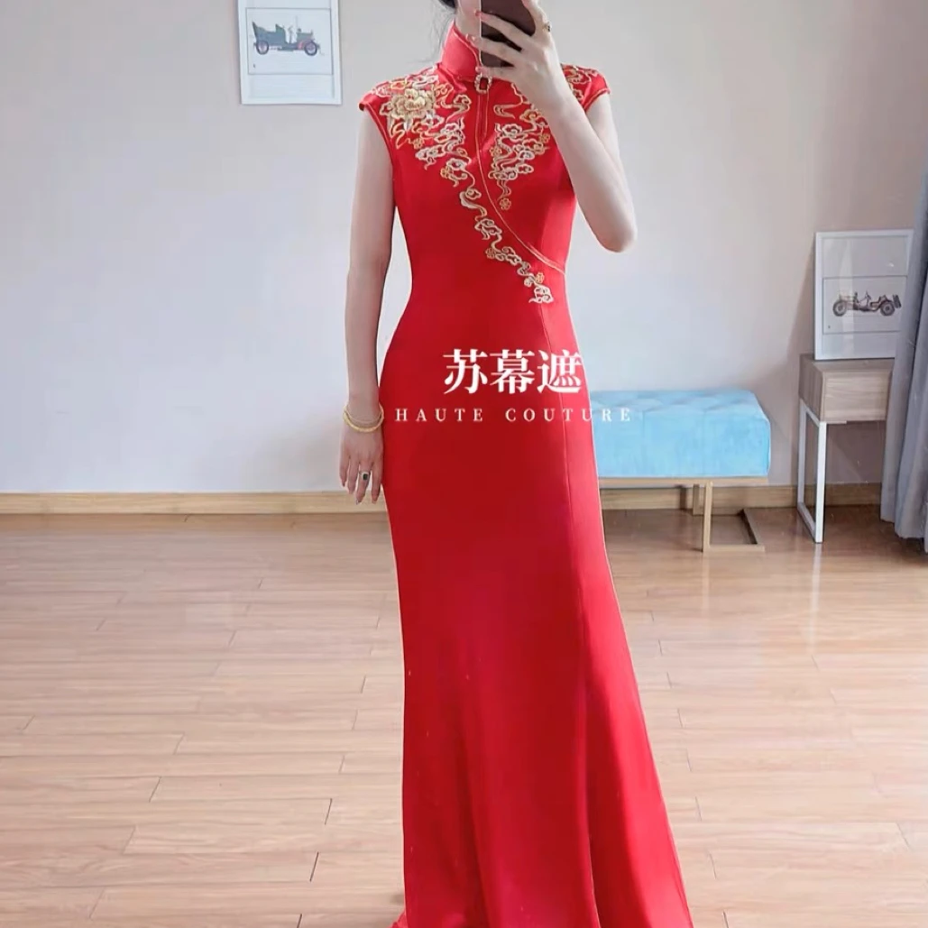 苏幕遮2024新款复古改良旗袍中式领证订婚敬酒宴会礼仪晚礼服定制