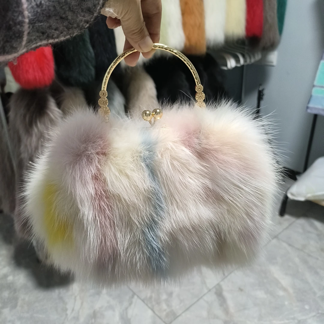 轻奢时尚百搭单肩斜跨链条包口金包女士毛毛包气质洋气秋冬夹口包