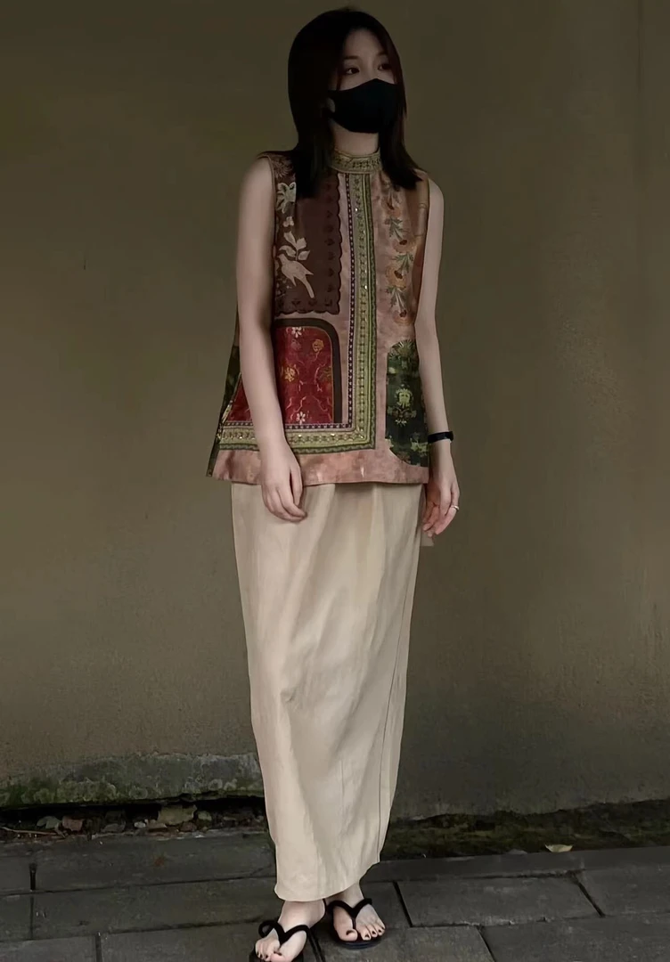 【九州】夏季新款小众拼色时尚中式复古重工提花刺绣禅意气质女国风