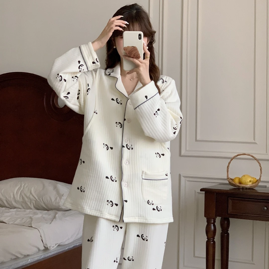 月子服秋冬大码产后纯棉孕妇空气层哺乳睡衣产妇空气棉喂奶两件套