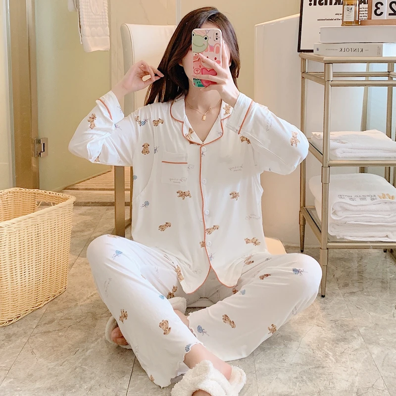 2025月子服春夏季薄款产后789月莫代尔喂奶调节长袖孕妇哺乳睡衣